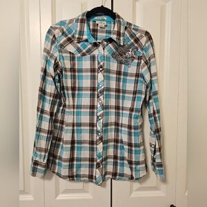 Ariat Women's Plaid Western Rodeo Fitted Shirt - Snaps, SZ L